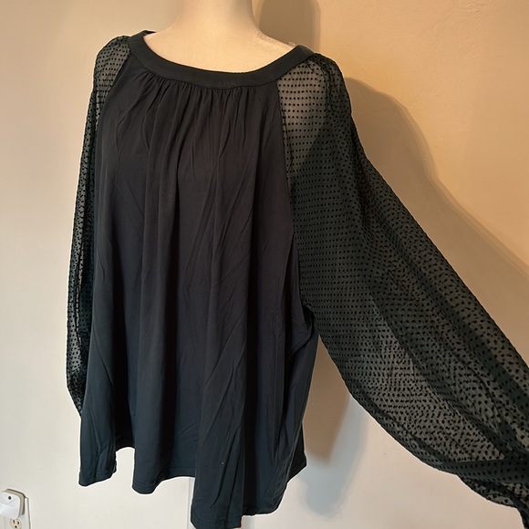 NWT Zac & Rachel Green Flocked Mesh Sleeve blouse - Picture 2 of 6